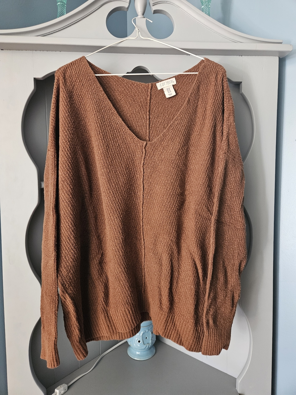 ruby moon Rust-Brown V-Neck Knit Sweater, Size 1X
